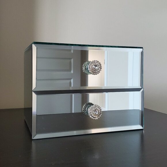 Mirror 2-Drawer Jewelry Box with Rhinestone Knobs - Picture 1 of 3